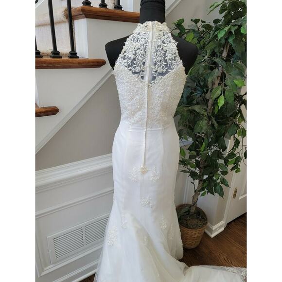 Lenovia Women White Polyester Halter Neck Sleeveless Wedding Maxi Dress Size 10 - Picture 6 of 12